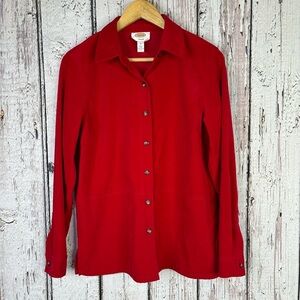 Talbots Stretch Size Small Red Suede-Like Button Down Shirt Collared Long Sleeve